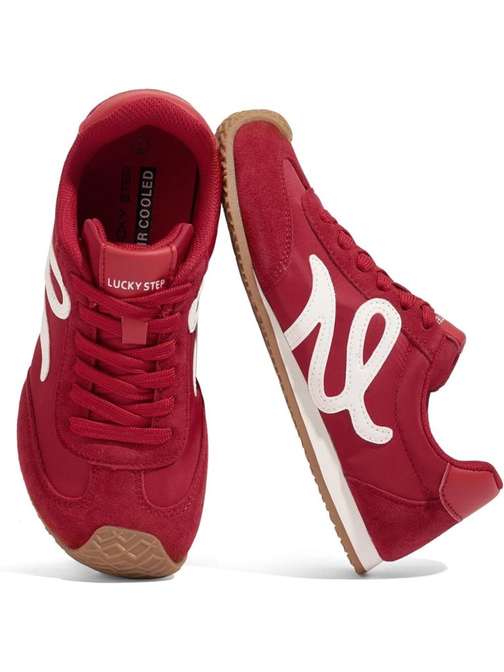 Women's Red Faux Leather Comfortable Classic Casual Thin Sole Walking Sneakers